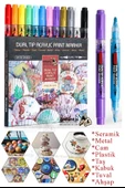 Çift Taraflı 12 Renk Akrilik Markör Keçeli Kalem 1 Adet Dual Tip Acrylic Marker Taş Cam Metal Seramik Plastik Tuval - 1