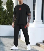 Unisex Baskılı Cepli Eşofman Takımı - Siyah - 1