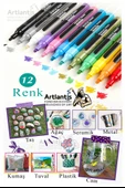 12 Renk Akrilik Markör Keçeli Kalem 1 Adet 12 li Acrylic Marker Taş Cam Metal Seramik Plastik Tuval Ahşap 0.7-1 cm - 2