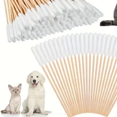 Köpekler İçin 12cm Ahşap Saplı Pamuklu Kulak Temizleme Çubuğu - 100 Adet - 2