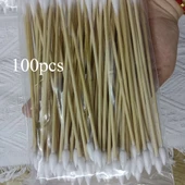 Çift Uçlu Pamuklu Kulak Çubuğu - 100 Adet - 15 cm - Bambudan Saplı - 1