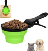 Katlanabilir Evcil Hayvan Mama Kaşığı Torba Klipsi Ölçü Kabı - Yeşil - 0.5 Cup (118ml) - 1