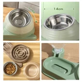 Eğik Kedi ve Küçük Hayvan Mama Kabı - Salyangoz Tasarımı - Gri - 7
