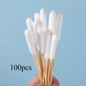 15cm Çift Uçlu Pamuklu Kulak Temizleme Çubuğu - Bambudan Sap - 100 Adet - 1