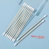 Çift Uçlu Pamuklu Kulak Çubuğu - 100 Adet - 15 cm - Bambudan Saplı - 2