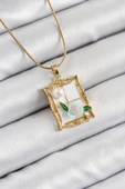 316L Çelik Zincir Beyaz Sanatsal Portre İnci Detaylı Gül Figürlü Model Gold Renk Kadın Kolye - TJ-BKO10290 - 1