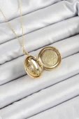 316L Çelik Zincir Açılabilir Madalyon Model Zirkon Taşlı Gold Renk Kadın Kolye - TJ-BKO10240 - 2