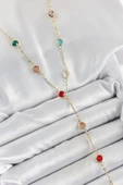 Pirinç Asorti Model Gold Renk Zirkon Taşlı Y Kolye - TJ-BKO10251 - 1