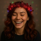 Kalp Püsküllü Gece Parıltısı 3 Modlu Led39li Işıklı Taç Kırmızı Renk - 3