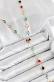 Pirinç Asorti Model Gold Renk Zirkon Taşlı Y Kolye - TJ-BKO10249 - 1