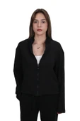 Kadın Modal Kumaş Bel Bağcıklı Siyah Ceket Hırka - 2