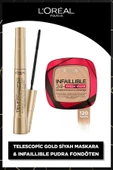 L'Oreal Paris 120 VANİLLA INFAİLLİBLE 24H FRESH WEAR POWDER FOUNDATİON & TELESCOPİC GOLD BLACK MASCRA5 - 1