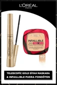 L'Oreal Paris Telescopic Gold Black Mascara & Infaillible 24h Fresh Wear Powder Foundation 40 Cashmere - 1