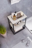 interGO Metal Ayaklı ve Ahşap Raflı Dekoratif Banyo Rafı - 4