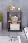 interGO Metal Ayaklı ve Ahşap Raflı Dekoratif Banyo Rafı - 2