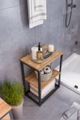 interGO Metal Ayaklı ve Ahşap Raflı Dekoratif Banyo Rafı - 7
