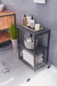interGO Metal Ayaklı ve Ahşap Raflı Dekoratif Banyo Rafı - 3