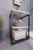 interGO Metal Ayaklı ve Ahşap Raflı Dekoratif Banyo Rafı - 6