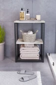 interGO Metal Ayaklı ve Ahşap Raflı Dekoratif Banyo Rafı - 2