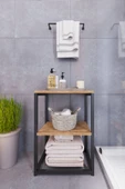 interGO Metal Ayaklı ve Ahşap Raflı Dekoratif Banyo Rafı - 5