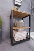 interGO Metal Ayaklı ve Ahşap Raflı Dekoratif Banyo Rafı - 6