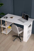 interGO Çalışma Masası Bilgisayar Masası Ofis Ders Yemek Masası 4 Raflı Ahşap Ayaklı - Beyaz - 1