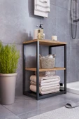 interGO Metal Ayaklı ve Ahşap Raflı Dekoratif Banyo Rafı - 1