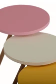 interGO Renkli Üçlü Zigon Sehpa Ahşap Ayaklı Yuvarlak Pastel Tasarım Sarı Krem Pembe - 5