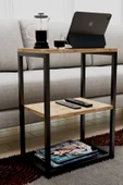 interGO Metal Ayaklı ve Ahşap Raflı Dekoratif Yan Sehpa - 3