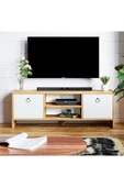 interGO Tv Sehpası Kapaklı Raflı Tv Ünitesi Televizyon Sehpası - Atlantik Çam - Beyaz - 2