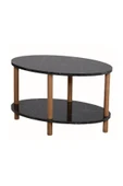 interGO Oval Ahşap Ayaklı Iki Katlı Gazetelikli - Siyah Mermer Desenli Orta Sehpa thumbnail 3