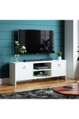 interGO Tv Sehpası Kapaklı Raflı Tv Ünitesi Televizyon Sehpası - Beyaz thumbnail 1