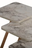 interGO Üçlü Zigon Sehpa Ahşap Ayaklı Kare Tasarım Krem Mermer Desenli thumbnail 4