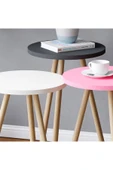 interGO Renkli Üçlü Zigon Sehpa Ahşap Ayaklı Yuvarlak Pastel Tasarım Pembe Beyaz Gri thumbnail 2