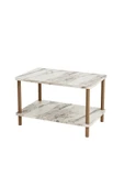 interGO Orta Sehpa Dikdörtgen Ahşap Ayaklı Iki Katlı Gazetelikli - Krem Mermer Desenli thumbnail 2