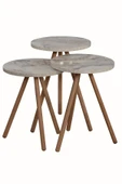 interGO Üçlü Zigon Sehpa Ahşap Ayaklı Yuvarlak Mermer Desenli Tasarım Efes - 2