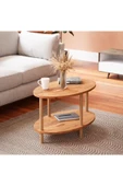interGO Oval Ahşap Ayaklı Iki Katlı Gazetelikli - Atlantik Çam Orta Sehpa thumbnail 1