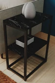interGO Metal Ayaklı ve Ahşap Raflı Dekoratif Yan Sehpa - 1