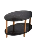 interGO Oval Ahşap Ayaklı Iki Katlı Gazetelikli - Siyah Mermer Desenli Orta Sehpa thumbnail 4