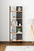 interGO Asimetrik Beş Raflı Kitaplık - Antrasit Gri - Atlantik Çam - 2