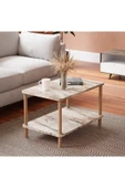 interGO Orta Sehpa Dikdörtgen Ahşap Ayaklı Iki Katlı Gazetelikli - Krem Mermer Desenli thumbnail 1