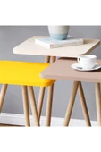 interGO Renkli Üçlü Zigon Sehpa Ahşap Ayaklı Kare Pastel Tasarım Sarı Krem Cappuccino - 2
