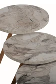 interGO Üçlü Zigon Sehpa Ahşap Ayaklı Yuvarlak Mermer Desenli Tasarım Efes - 4