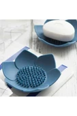 Silikon Lotus Şekilli Katı Sabun ve Sünger Tutacağı Hijyenik Şık Dekoratif Kaymaz Banyo Aksesuarı - 2