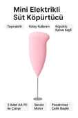 2 Adet Pembe Mini Pilli Süt Köpürtücü Kahve Içecek Hazırlamak Için Mikser Yumurta Çırpıcı Paslanmaz - 4