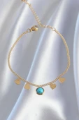 316L Çelik Gold Renk Minimal Kalpli Mavi Taş Detaylı Bileklik - EBJ240807W25530 thumbnail 2
