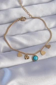 316L Çelik Gold Renk Minimal Kalpli Mavi Taş Detaylı Bileklik - EBJ240807W25530 thumbnail 1