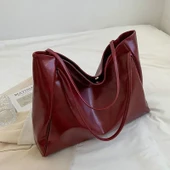 Kadın Moda PU Deri Tote Çanta - Kahverengi - 29 cm - 3