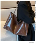 Kadın Moda PU Deri Tote Çanta - Kahverengi - 29 cm - 1
