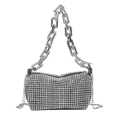 Rhinestone Mini Çanta - Siyah - Parlak Zincirli - 7
